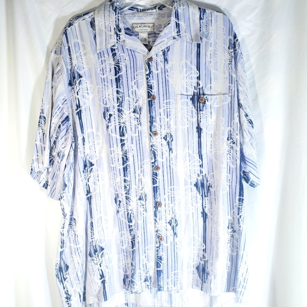 Boca Classics Island Wear Men Shirt LG Button Short Sleeve Floral Hawaiian Silk